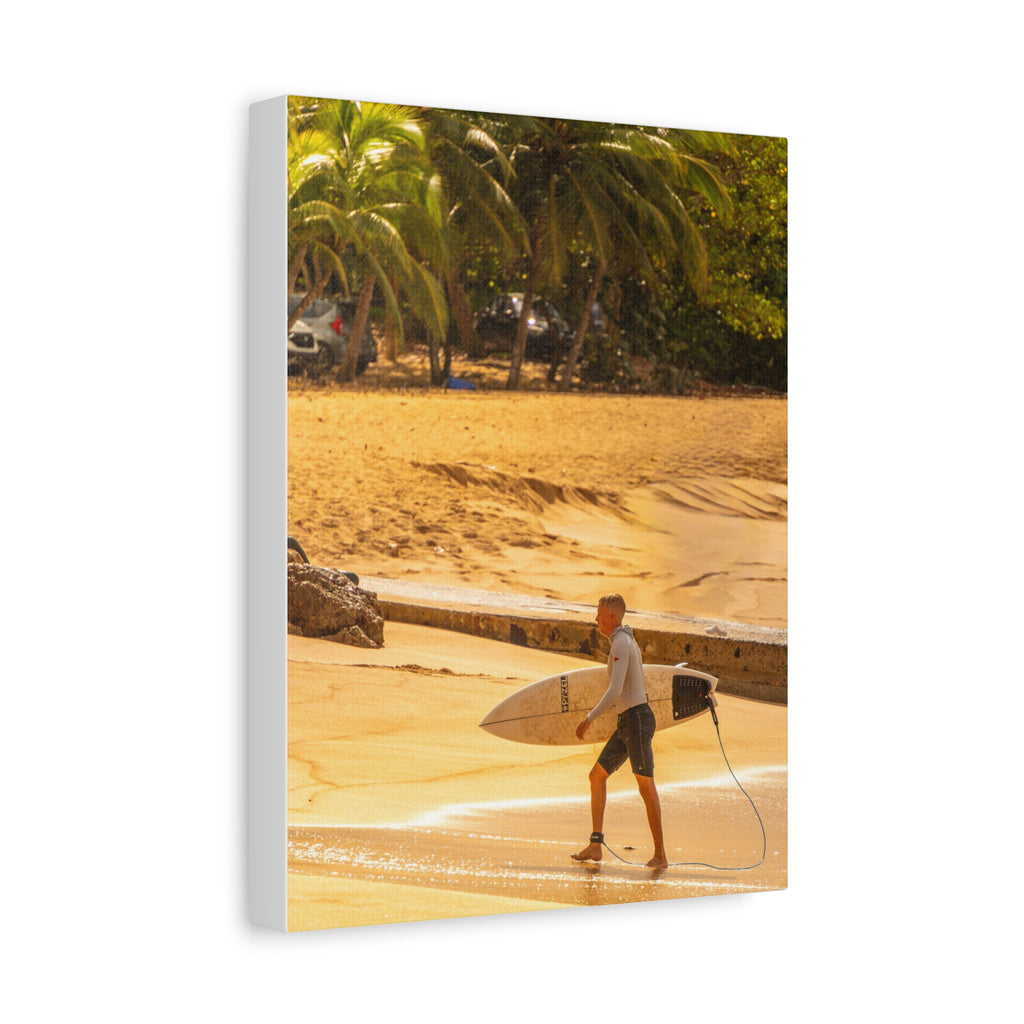 Surf Beach Canvas Print — Tropical Surfer Wall Art (Matte Stretched)