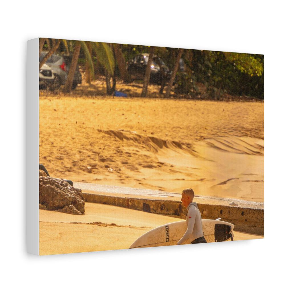 Surf Beach Canvas Print — Tropical Surfer Wall Art (Matte Stretched)