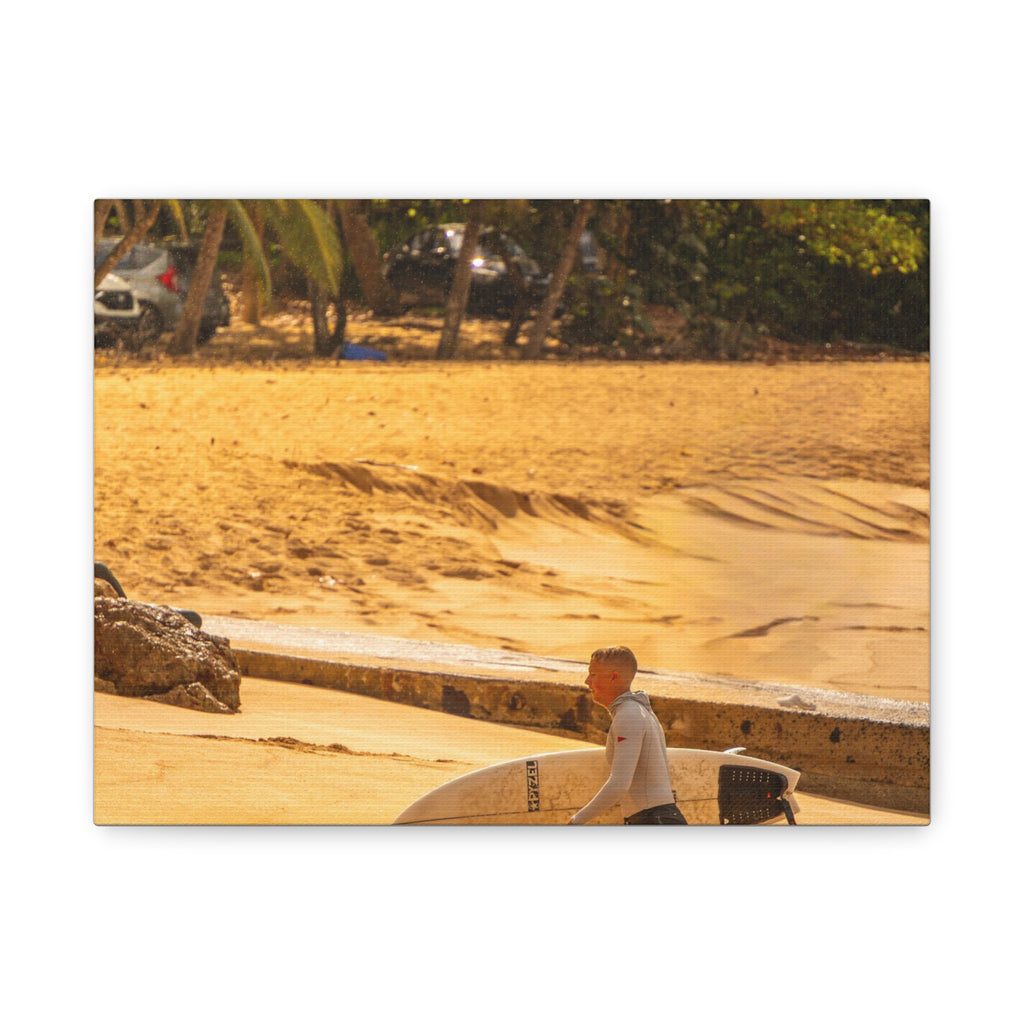 Surf Beach Canvas Print — Tropical Surfer Wall Art (Matte Stretched)