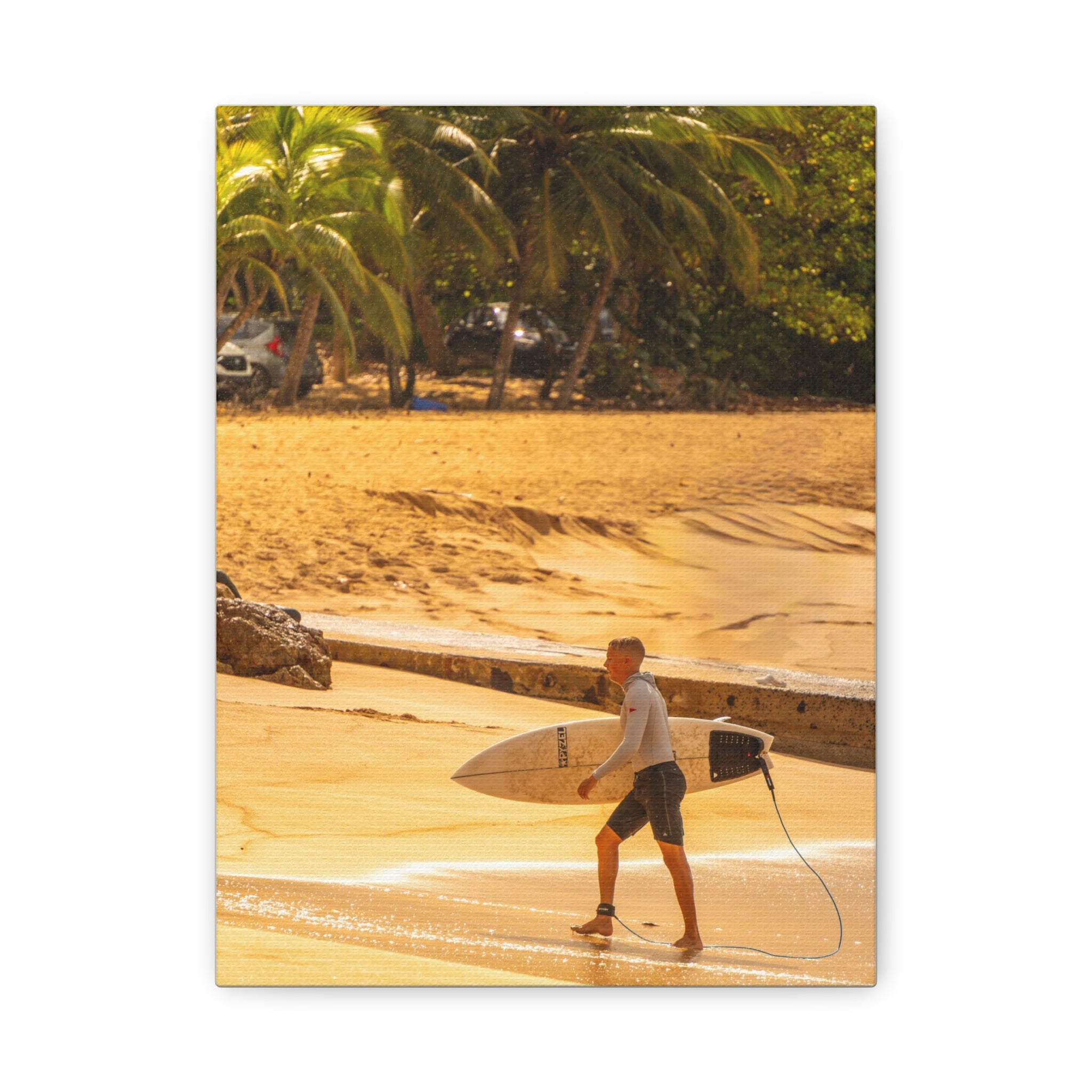 Surf Beach Canvas Print — Tropical Surfer Wall Art (Matte Stretched)