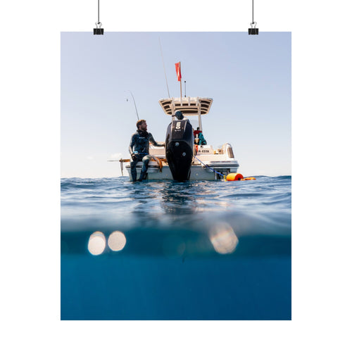 Boat & Ocean Split-Shot Satin Poster — Underwater Perspective Wall Art