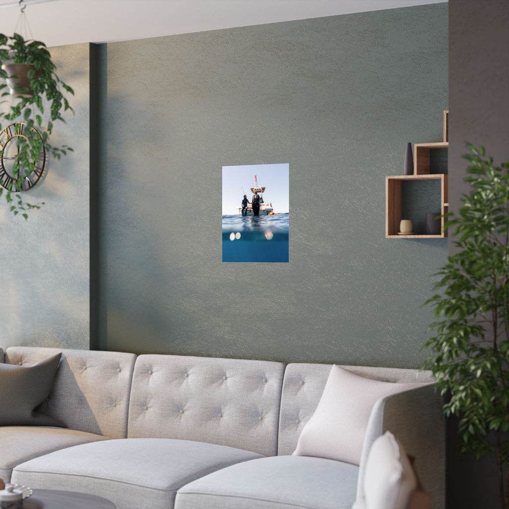 Boat & Ocean Split-Shot Satin Poster — Underwater Perspective Wall Art